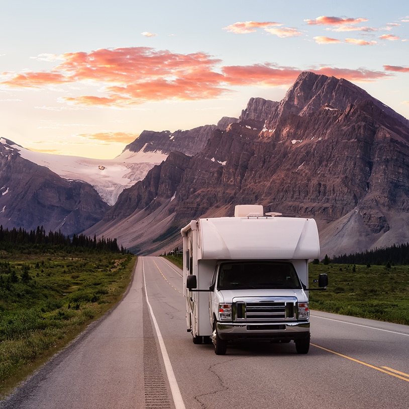 RV with beautiful mountain in background